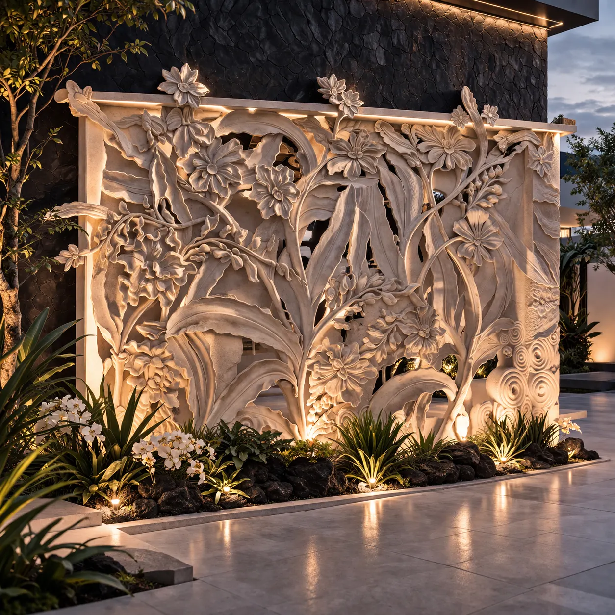 Hand Carved Floral Marble Jali Wall Panel