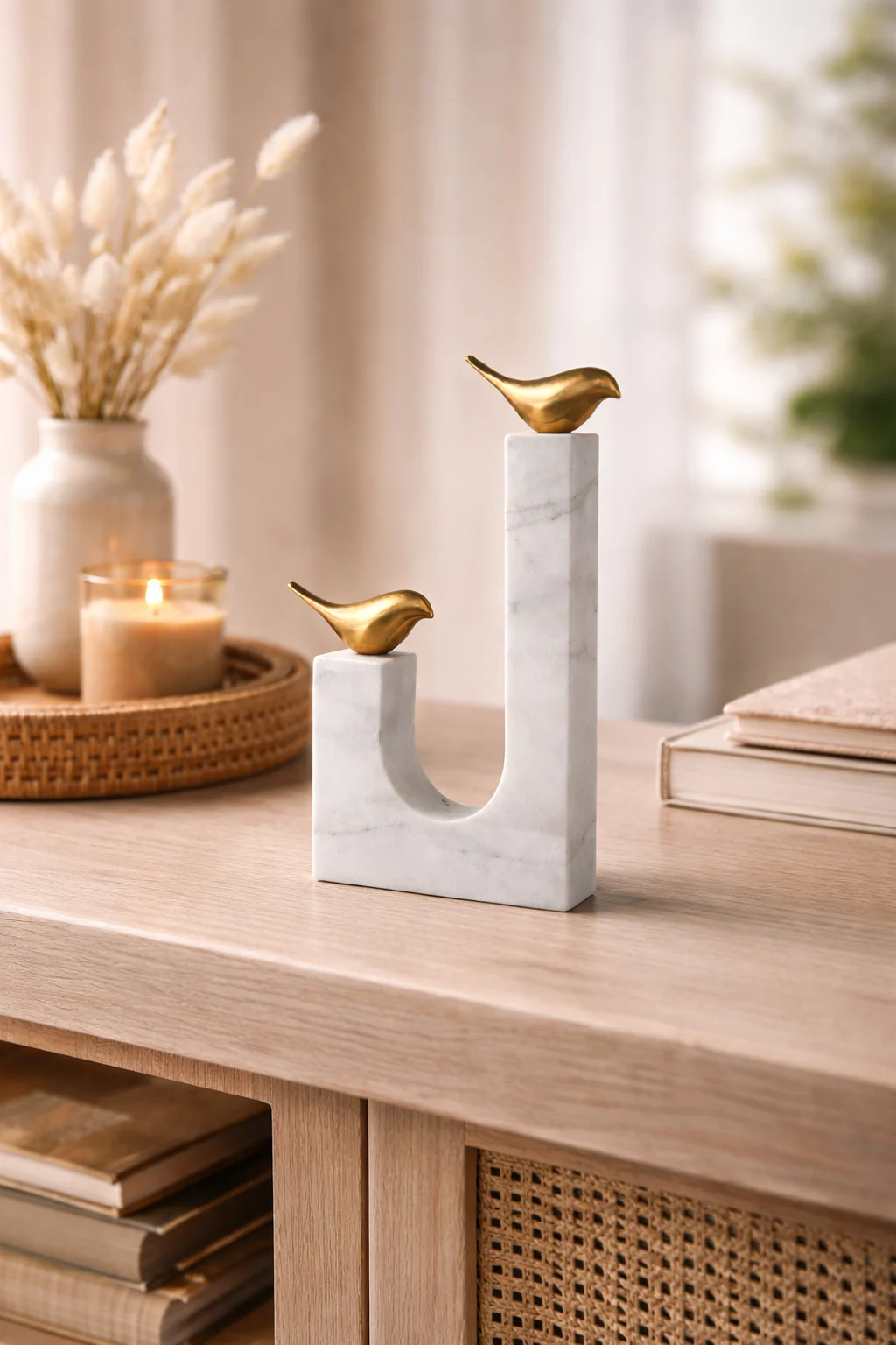 Modern Marble & Brass Bird Sculpture