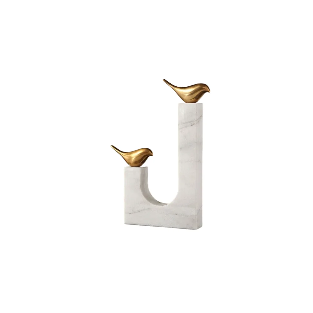 Modern Marble & Brass Bird Sculpture