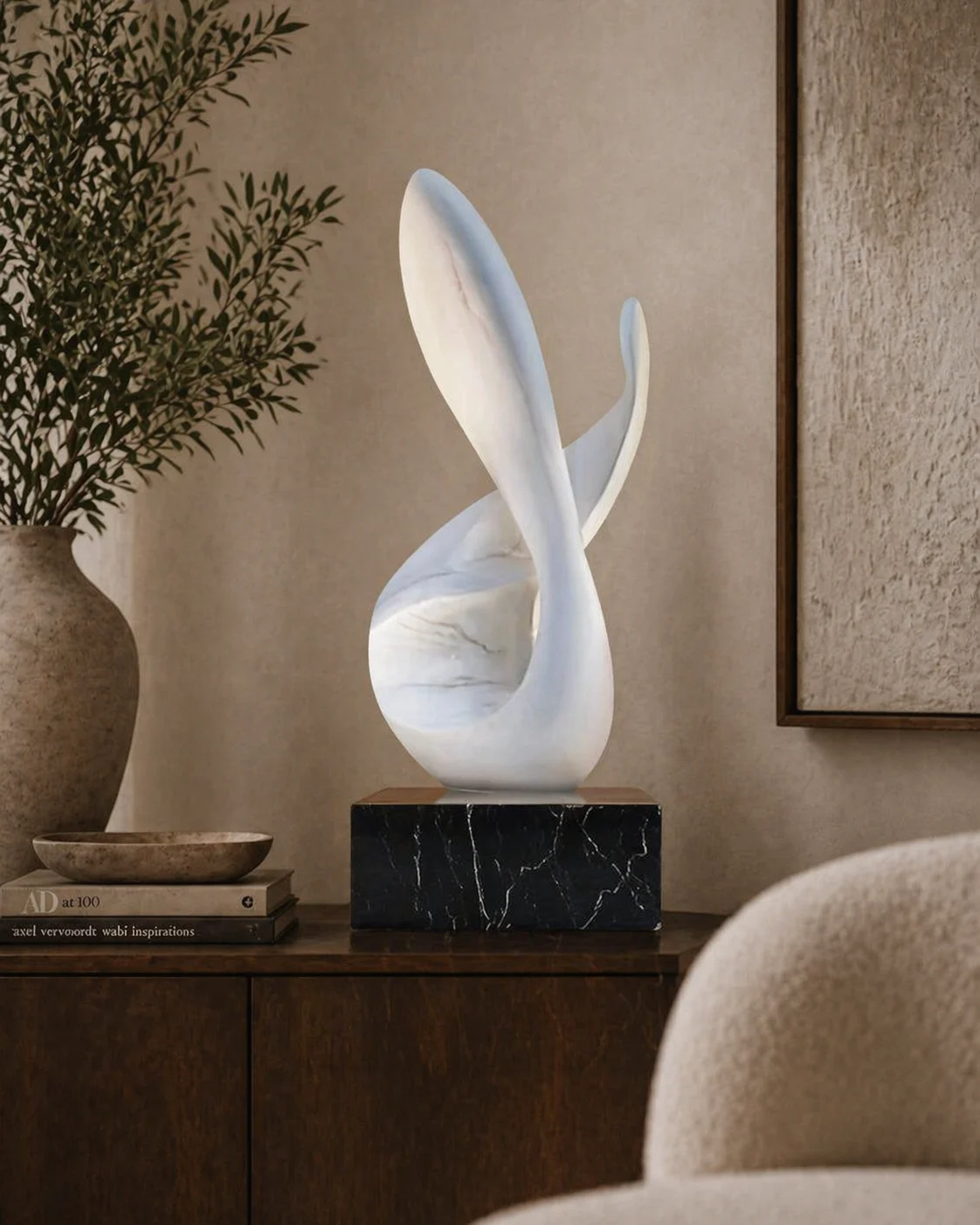 Abstract Marble Swan Sculpture