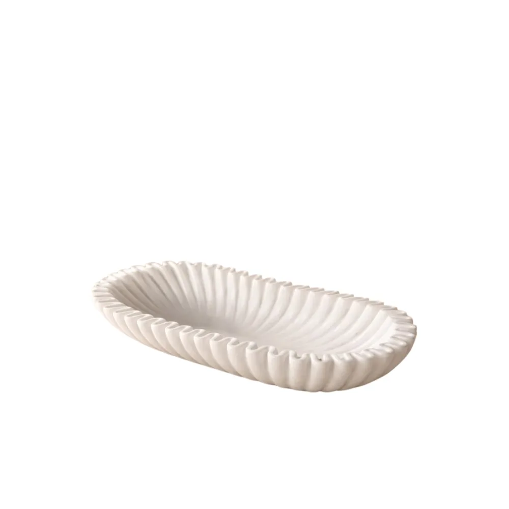 Fluted Oval White Marble Decorative Bowl