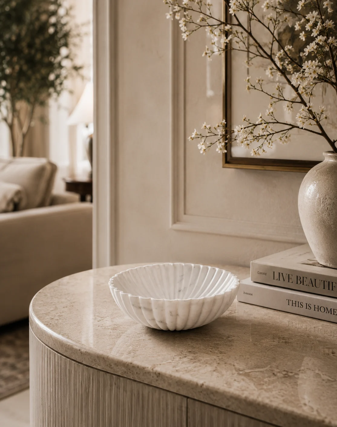 Hand Carved Marble Fluted Bowl