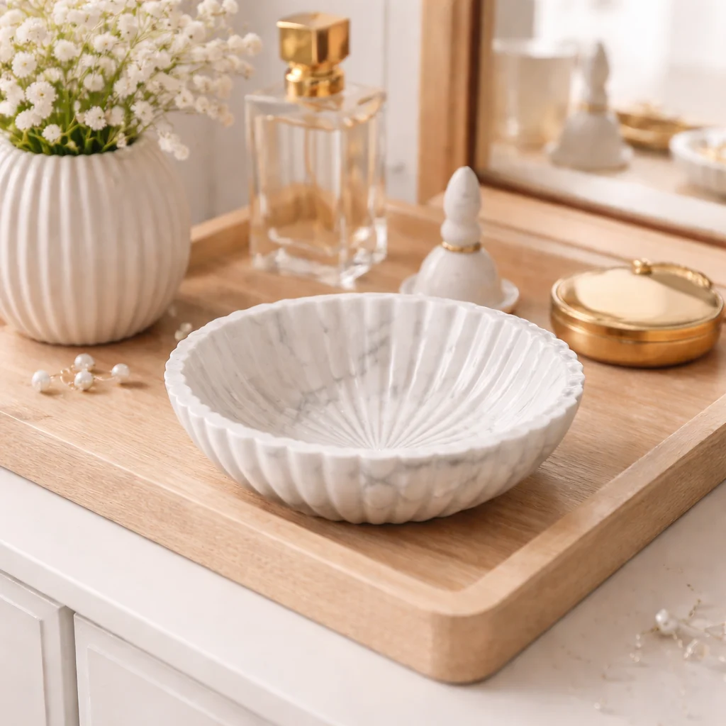 Hand Carved Marble Fluted Bowl