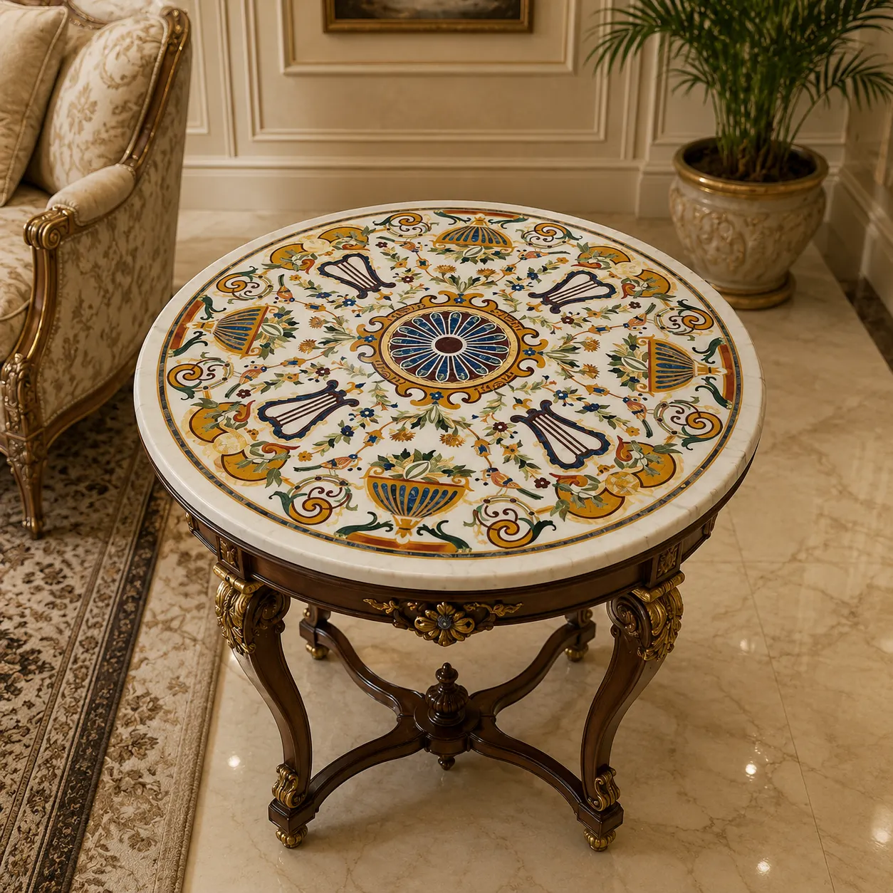 Decorative Marble Inlay Table Top Medallion