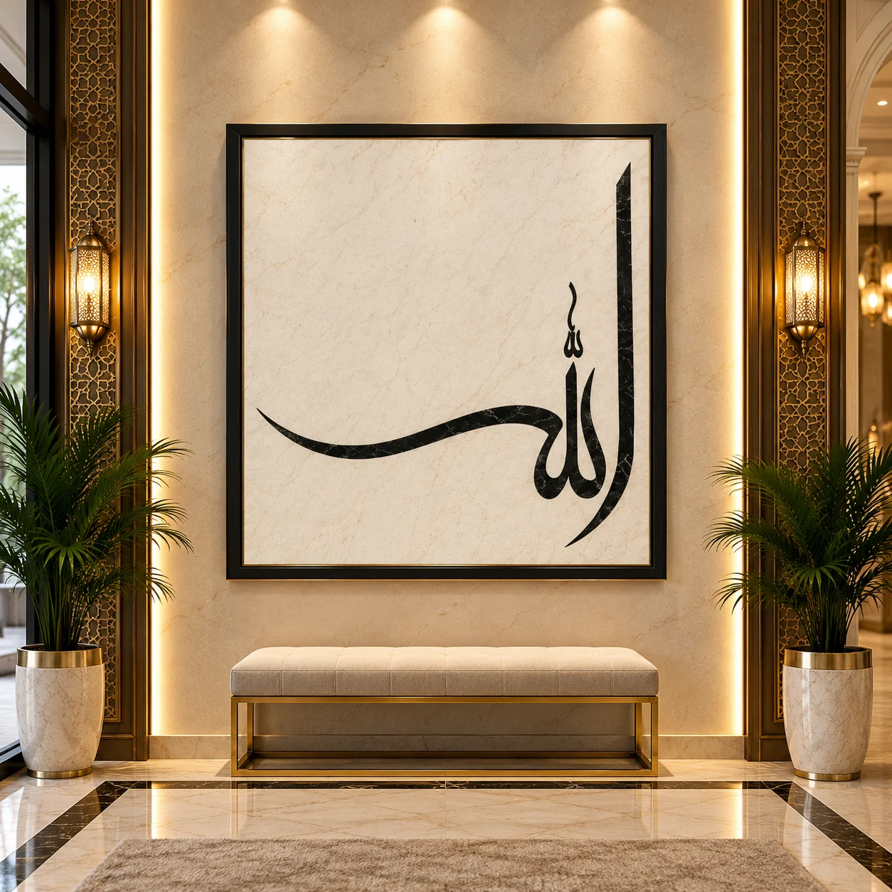 Allah Arabic Calligraphy Marble Inlay Wall Art
