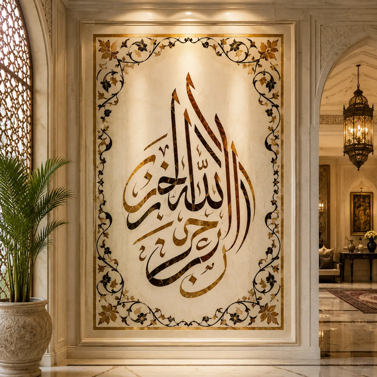 Arabic Heritage Marble Inlay Wall Art