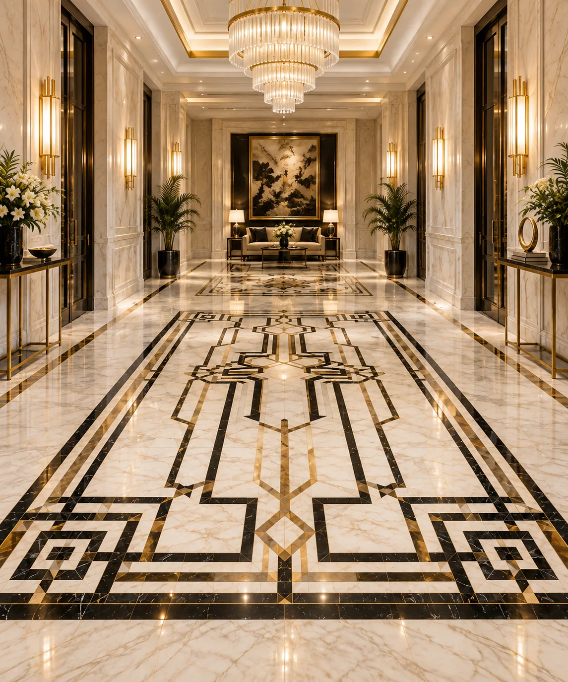 Art Deco Geometric Marble Inlay Floor