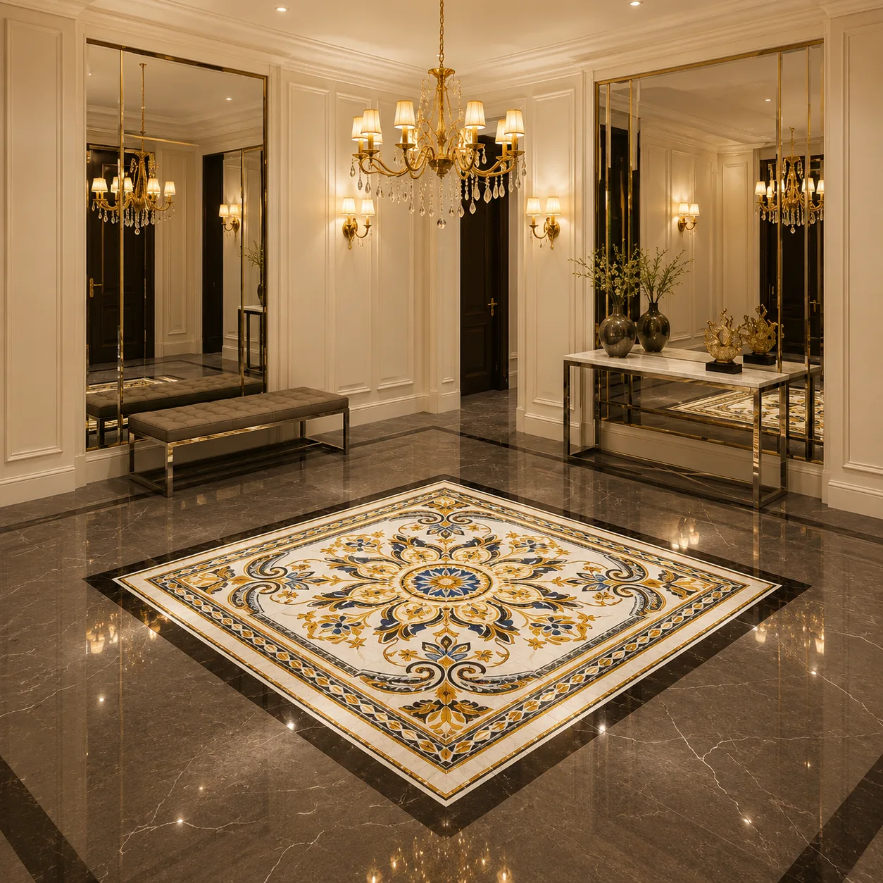 Bespoke Heritage Floral Marble Floor Medallion