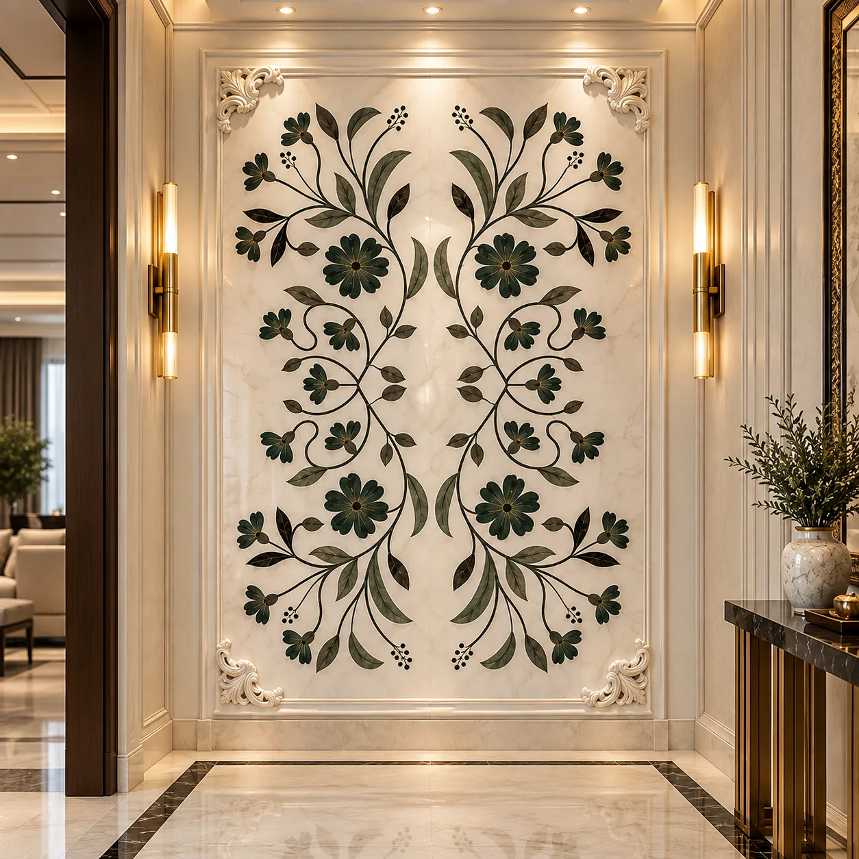 Emerald Garden Marble Inlay Wall Art