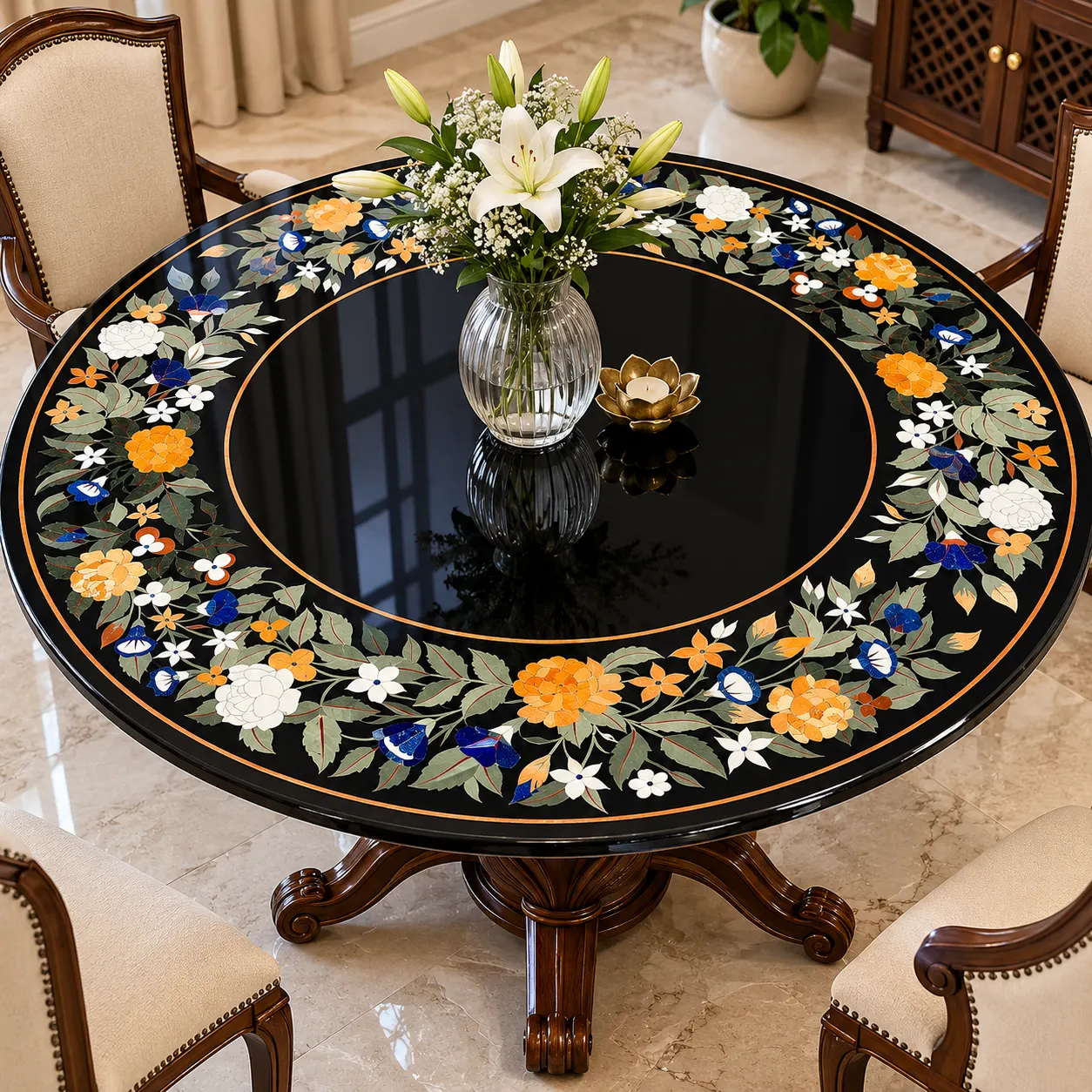 Eternal Imperial Blossom Marble Inlay Table Top