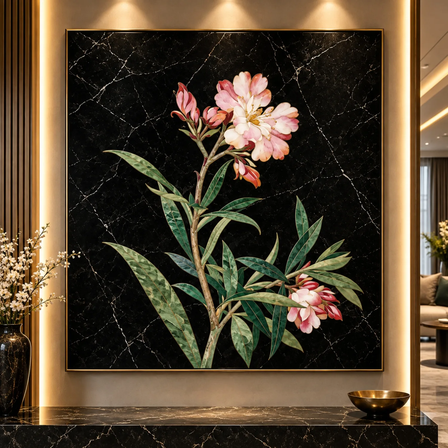 Floral Elegance Marble Inlay Wall Art