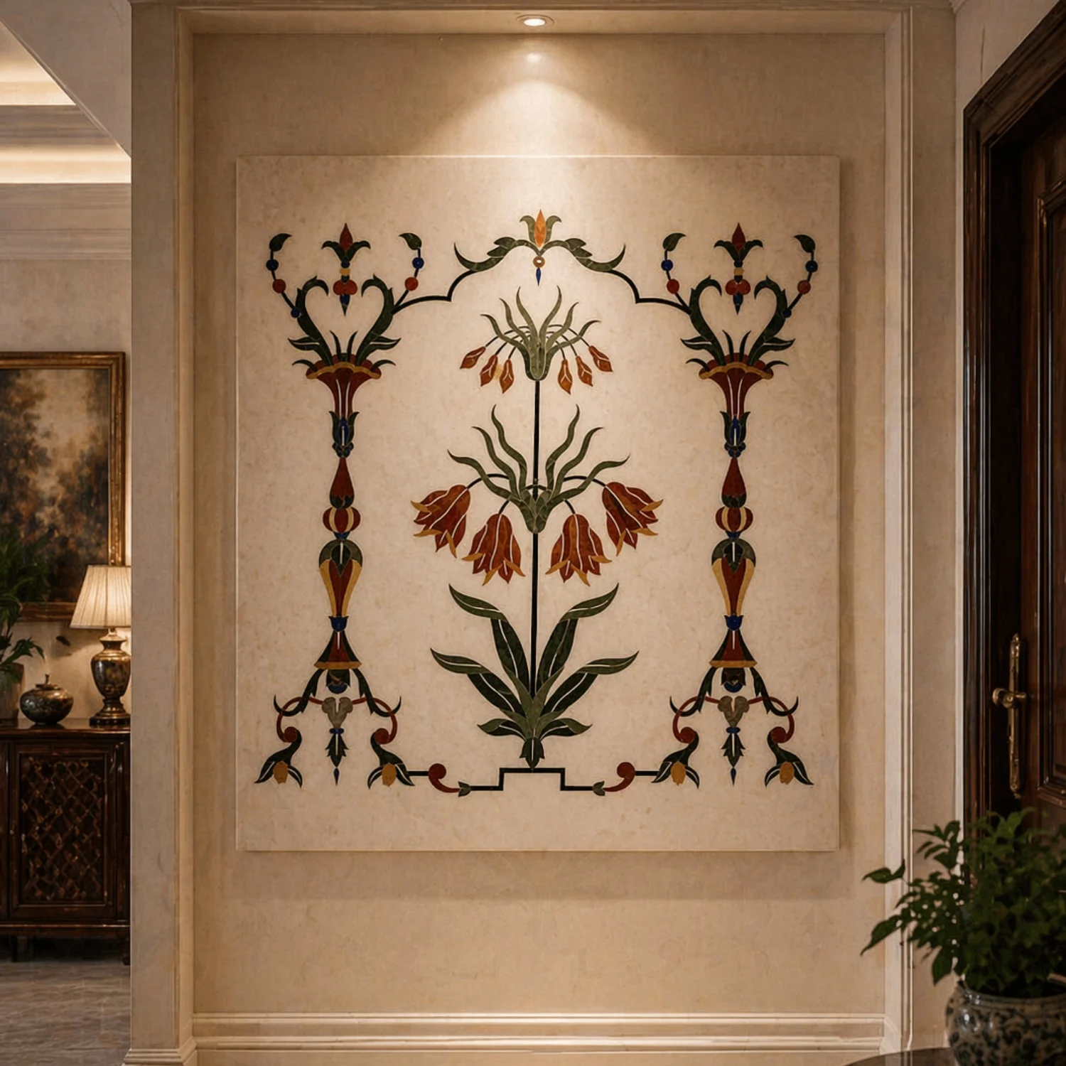 Floral Heritage Marble Inlay Wall Panel