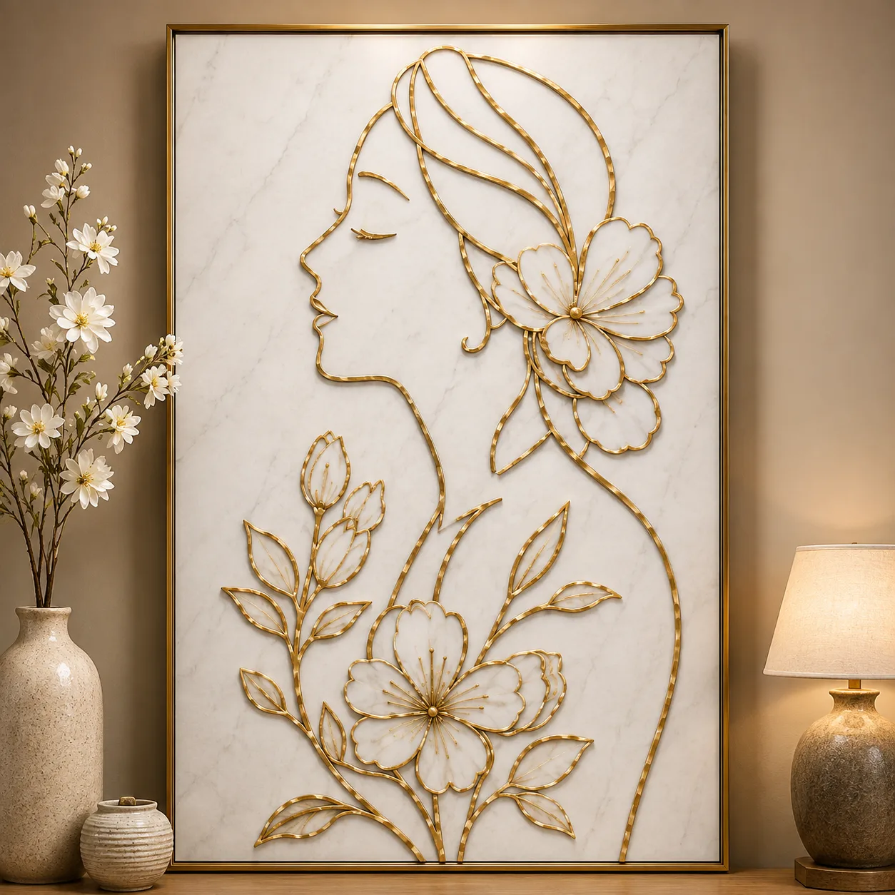 Floral Lady Marble Inlay Wall Art