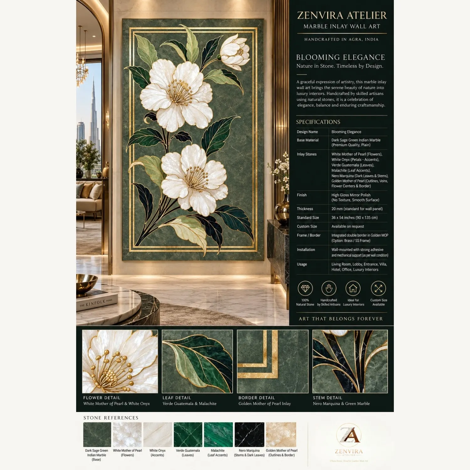 Sage Garden Marble Inlay Wall Art