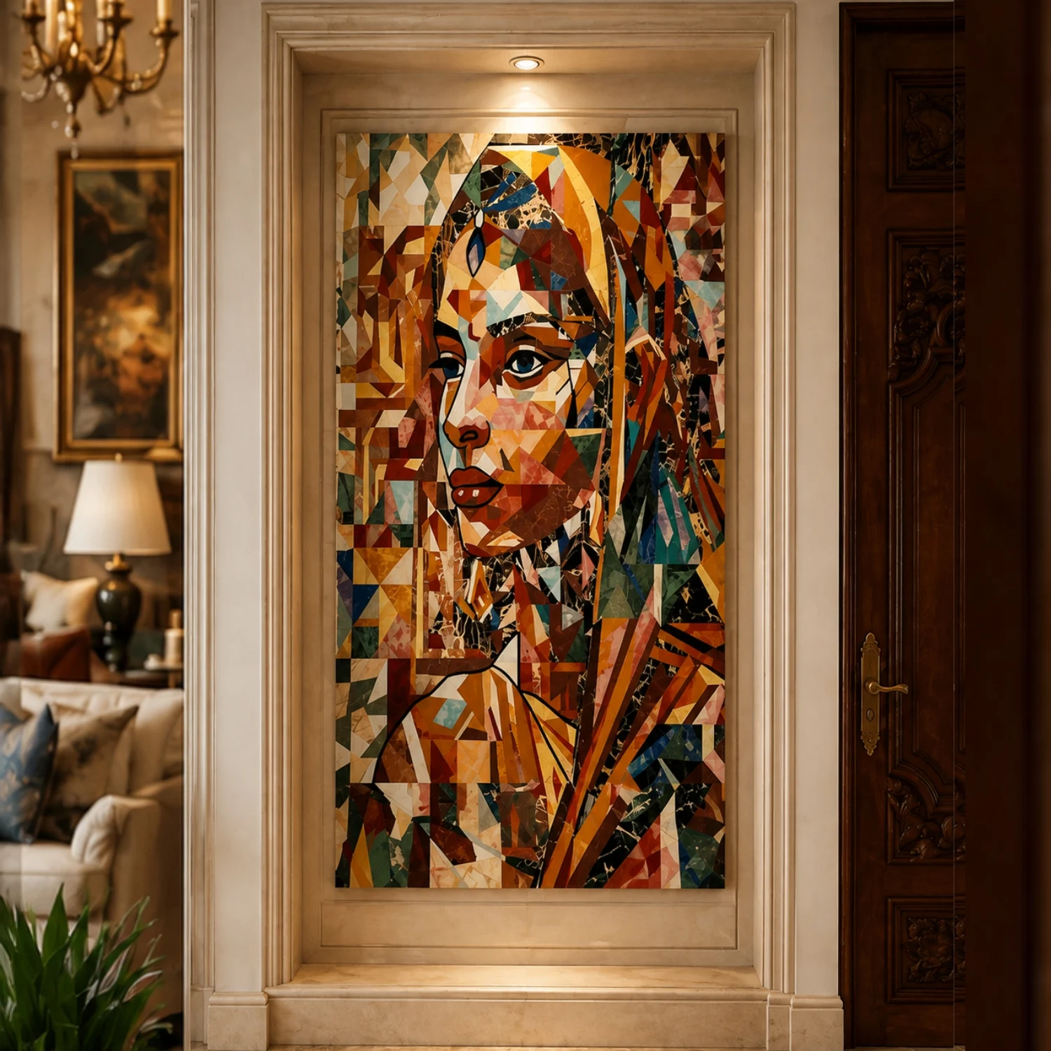 Geometric Muse Marble Inlay Wall Panel