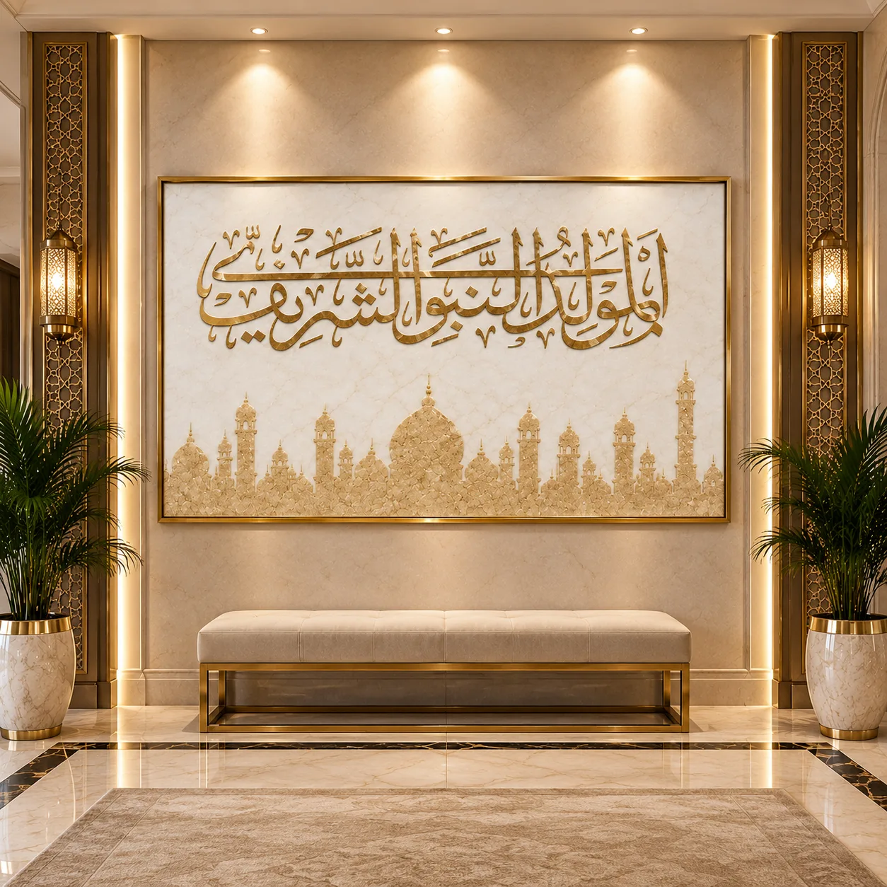 Golden Arabic Calligraphy Marble Inlay Wall Art