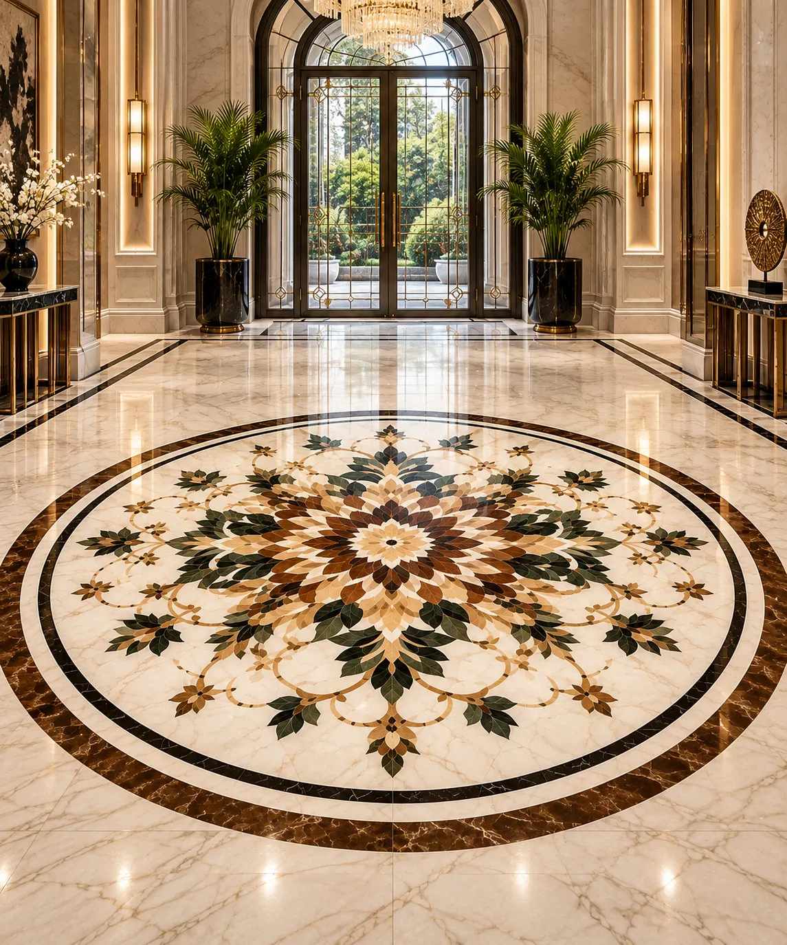 Grand Foyer Medallion Handcrafted Marble Inlay Floor