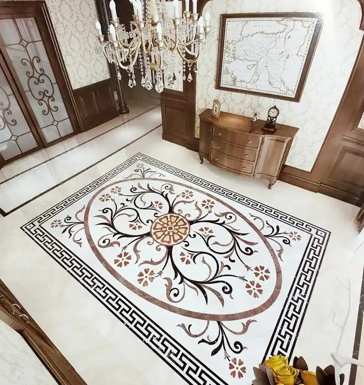 Heritage Floral Scroll Marble Floor Medallion