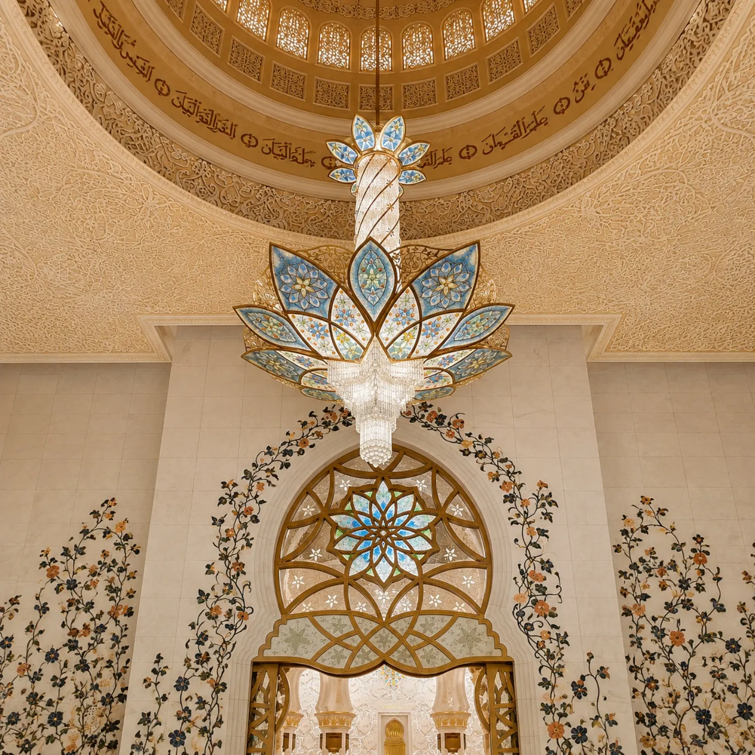Islamic Floral Marble Inlay Wall Art