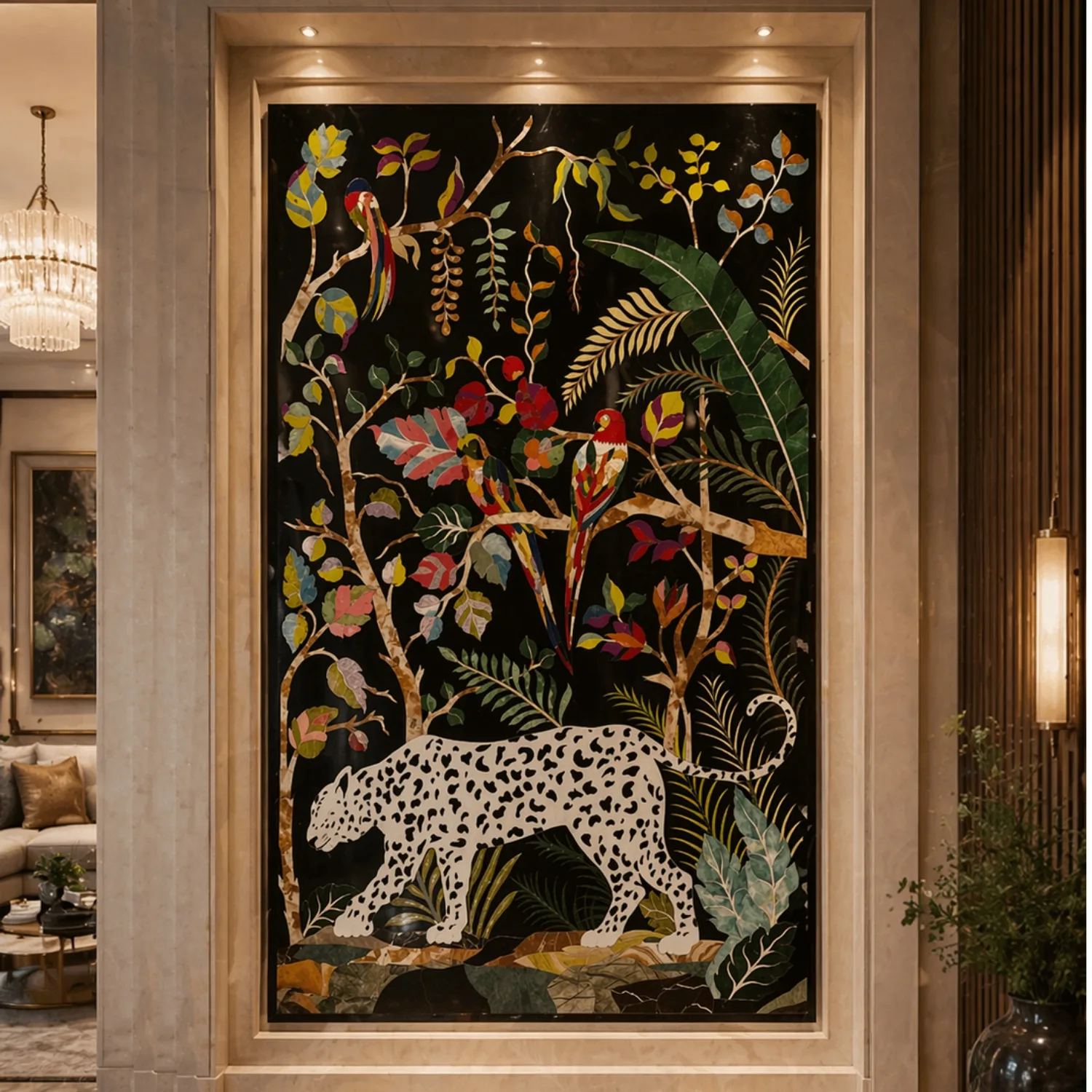 Jungle Majesty Marble Inlay Wall Panel