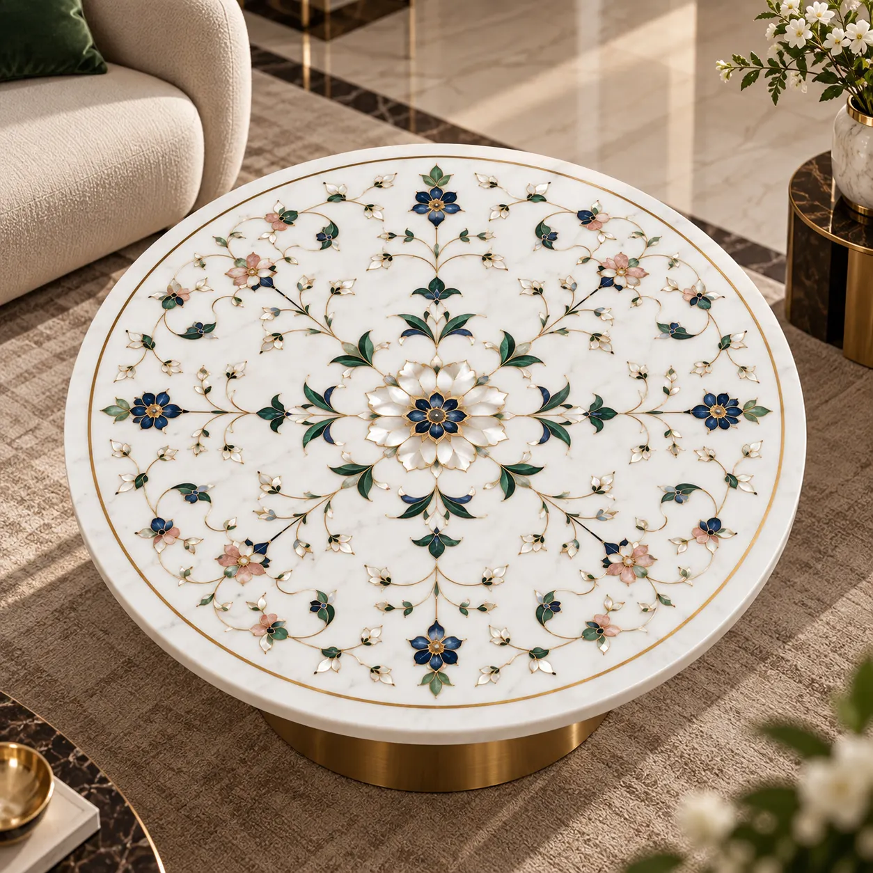 Minimal Luxury Floral Pietra Dura Table Top