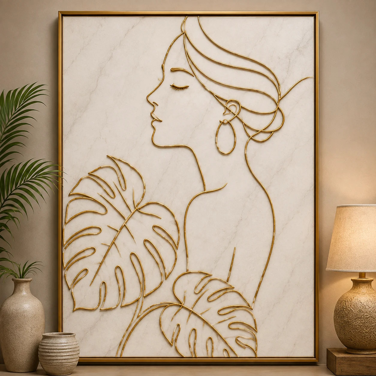Monstera Lady Marble Inlay Wall Art