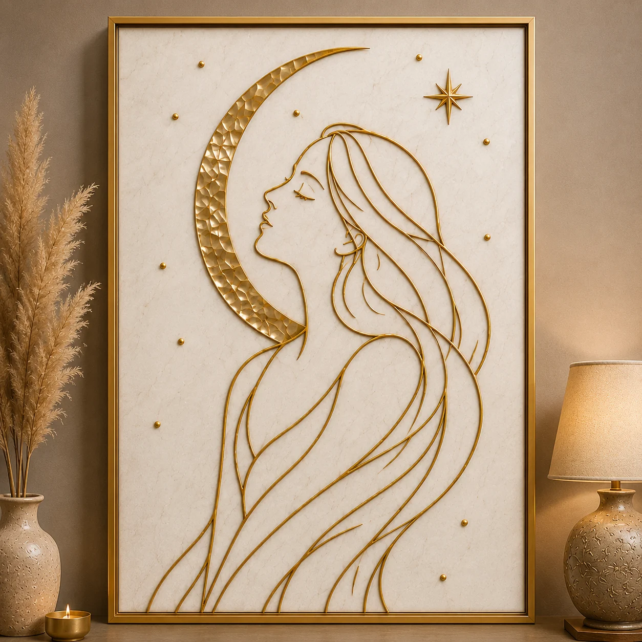 Moon Goddess Marble Inlay Wall Art