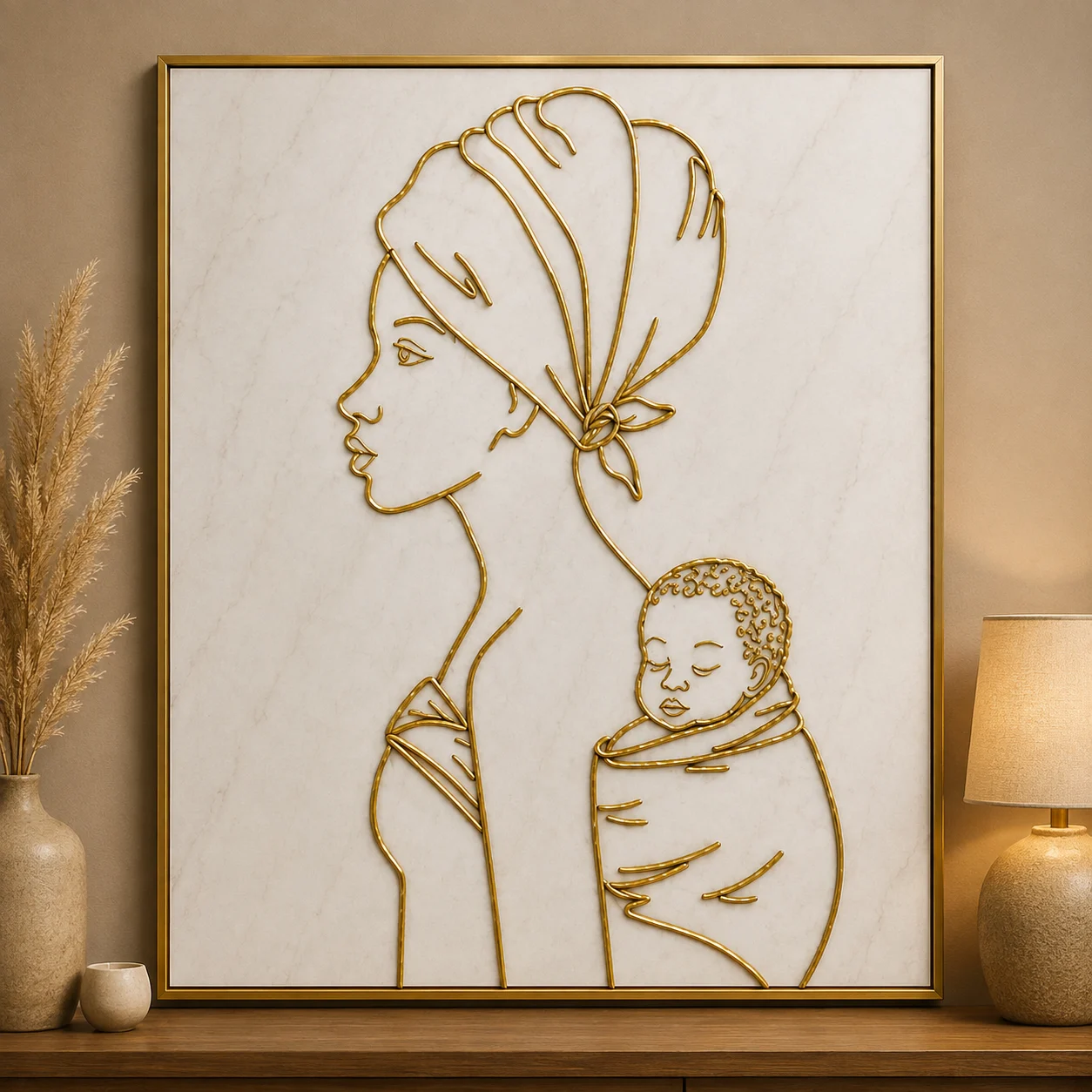 Mother and Child Marble Inlay Wall Art