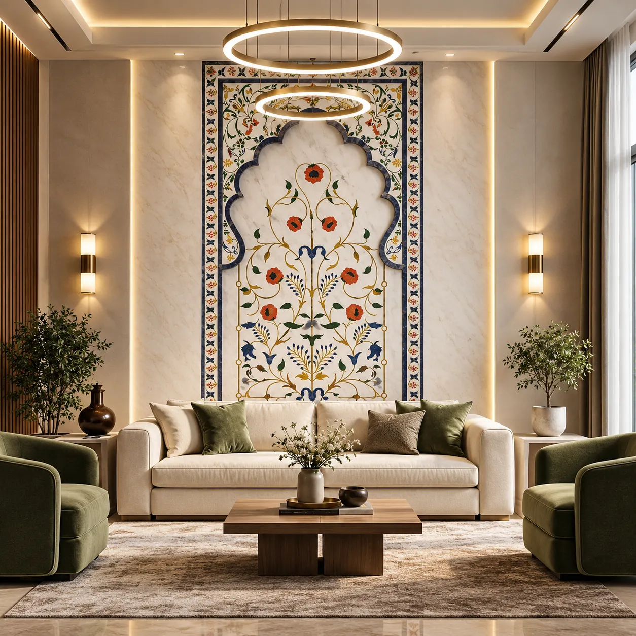 Royal Floral Marble Inlay Wall Art