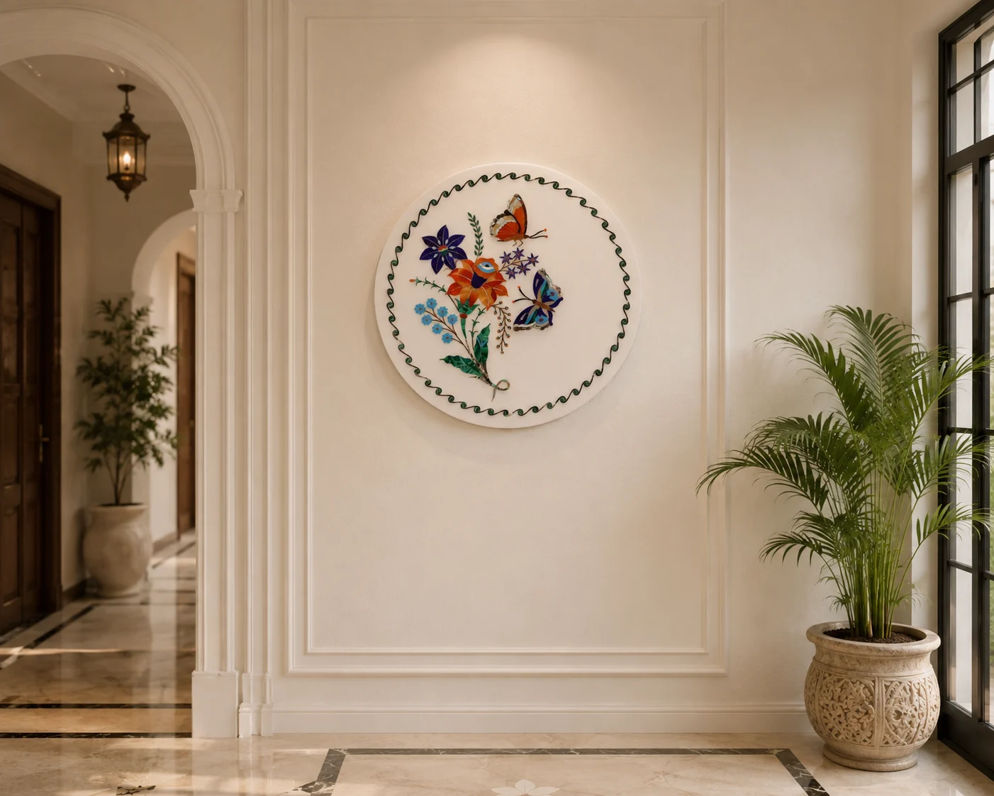 Butterfly Garden Marble Inlay Plate