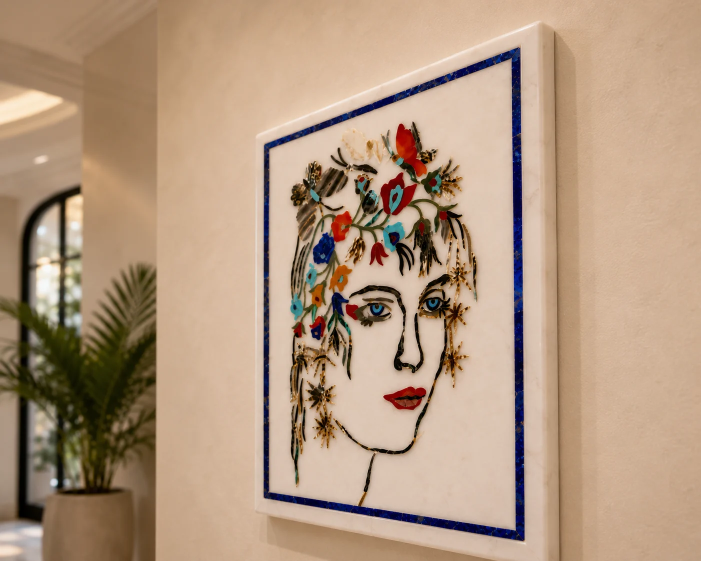 Floral Muse Marble Inlay Portrait
