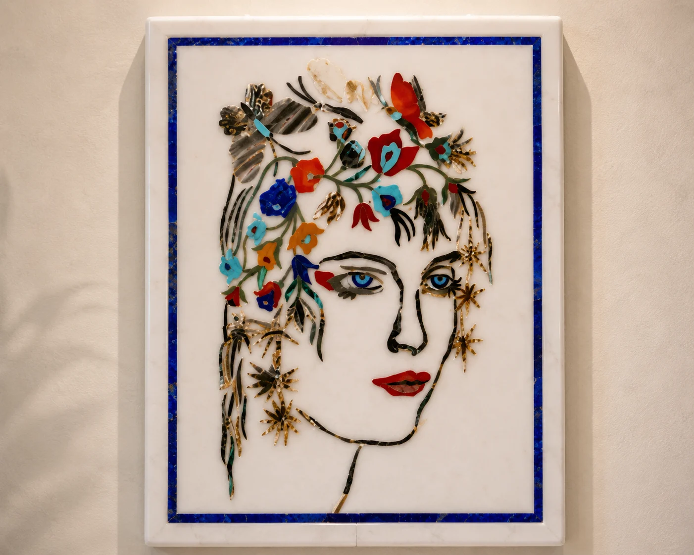 Floral Muse Marble Inlay Portrait