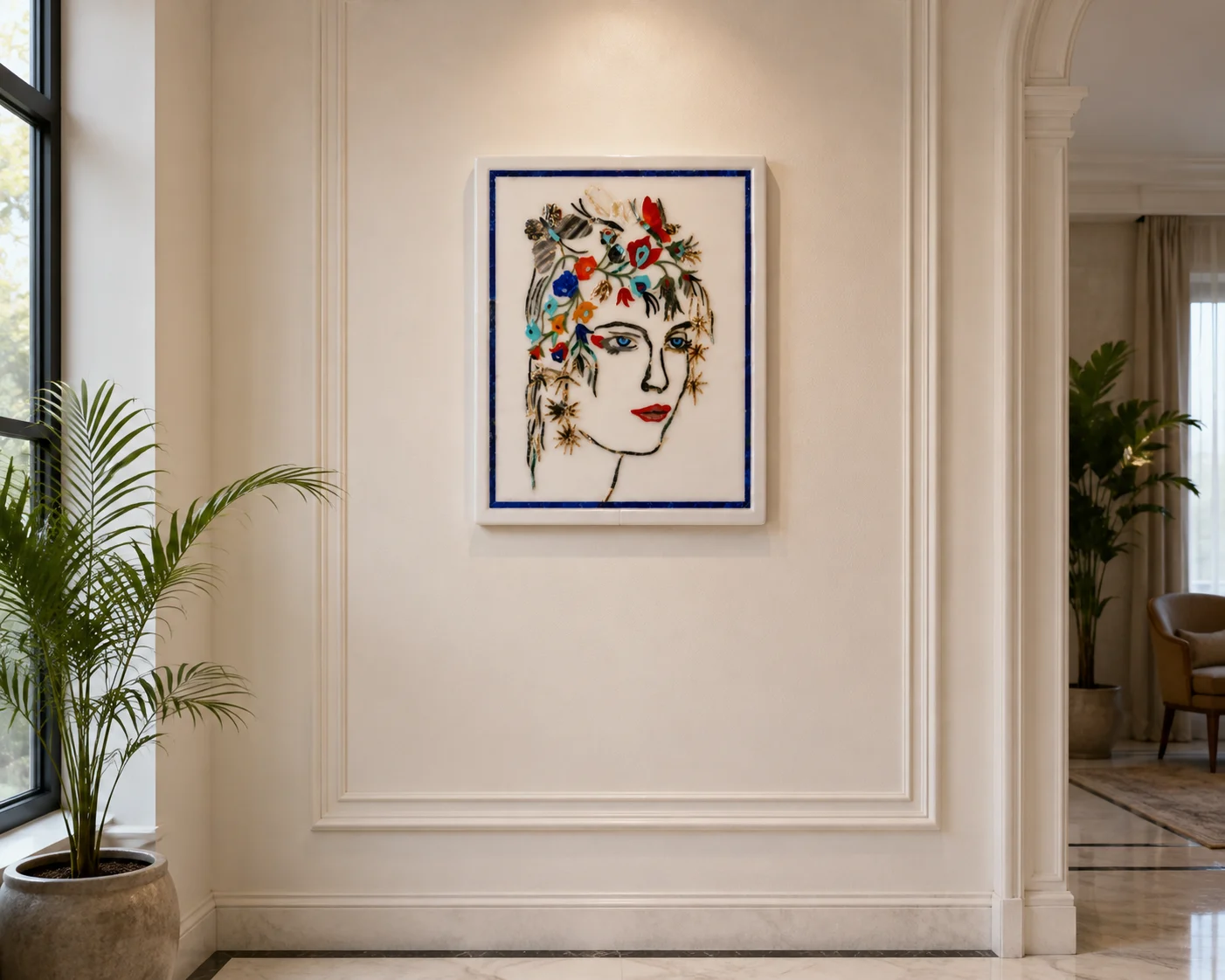 Floral Muse Marble Inlay Portrait