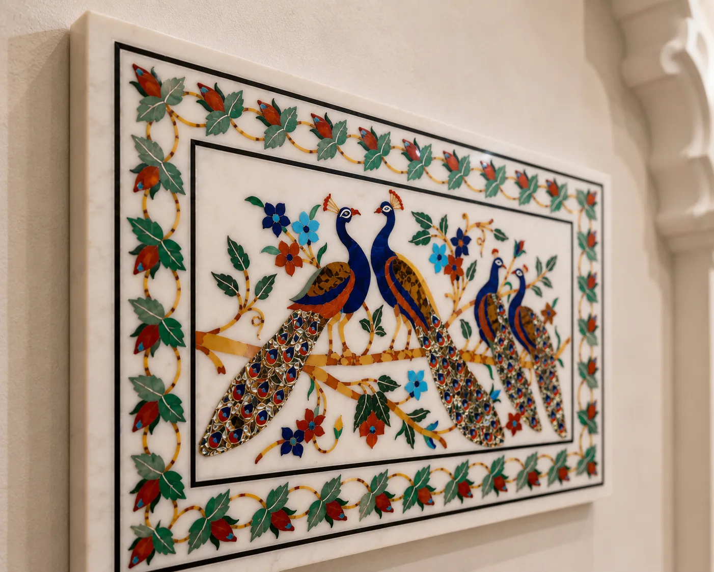 Royal Peacock Marble Inlay Panel