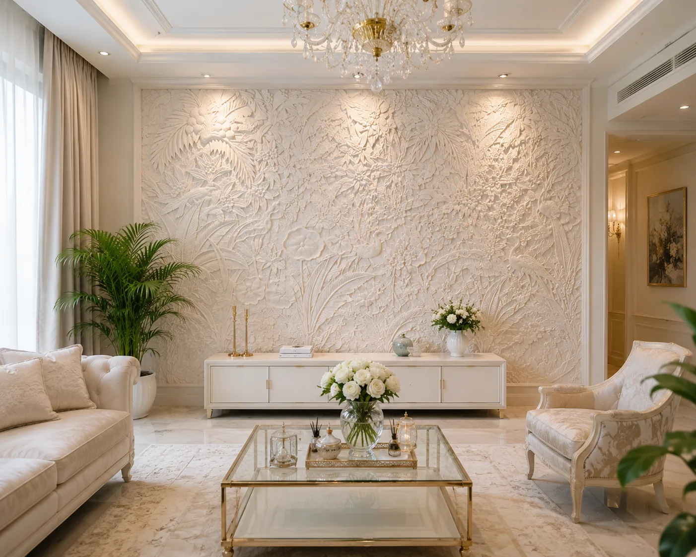 Eden Garden Hand-Carved Marble Wall Mural