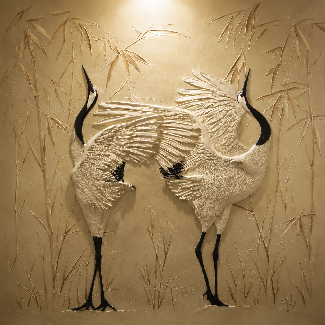 Close-up view of Royal Crane Marble Wall Mural