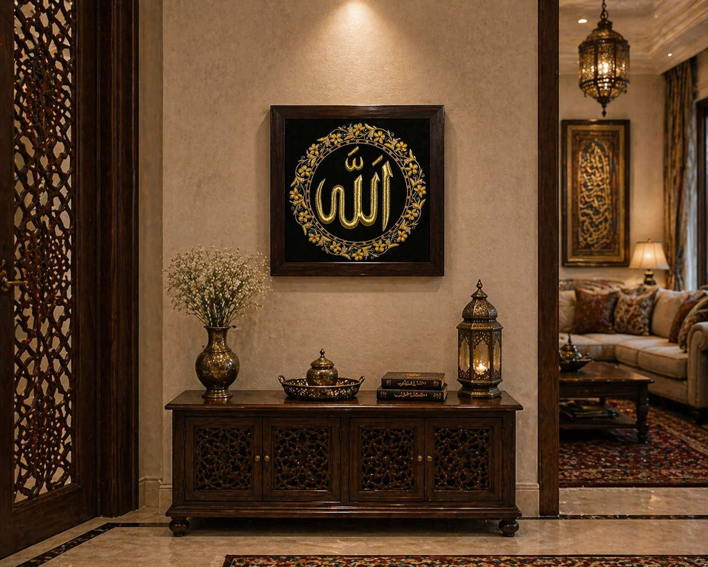 Islamic Calligraphy Zardozi Artwork Panel - Allah