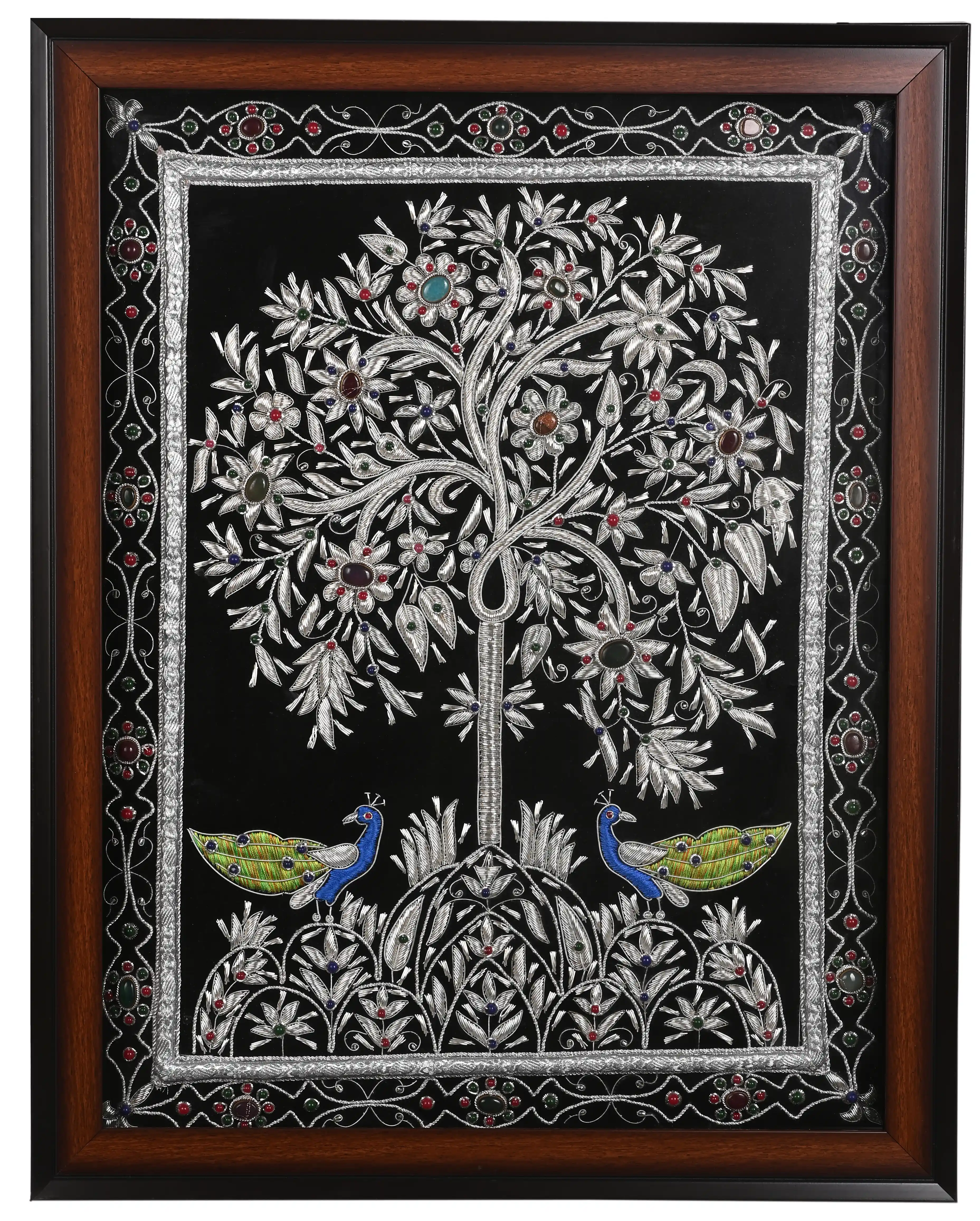 Silver Tree with Royal Peacocks Wall Art